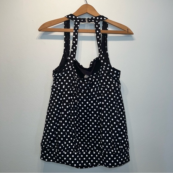 Lands End Tankini Swim Top Swimwear Size 12 Black White Polka Dots Banded Bottom - Picture 4 of 7